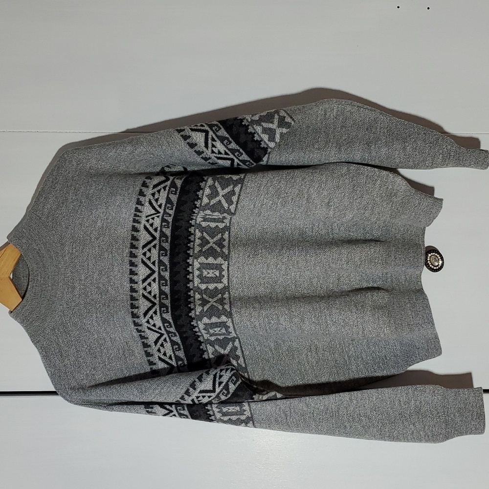 Bachrach- Mens Black/Gray Geometric Print Wool Crewneck Sweater Italy Sz.Medium